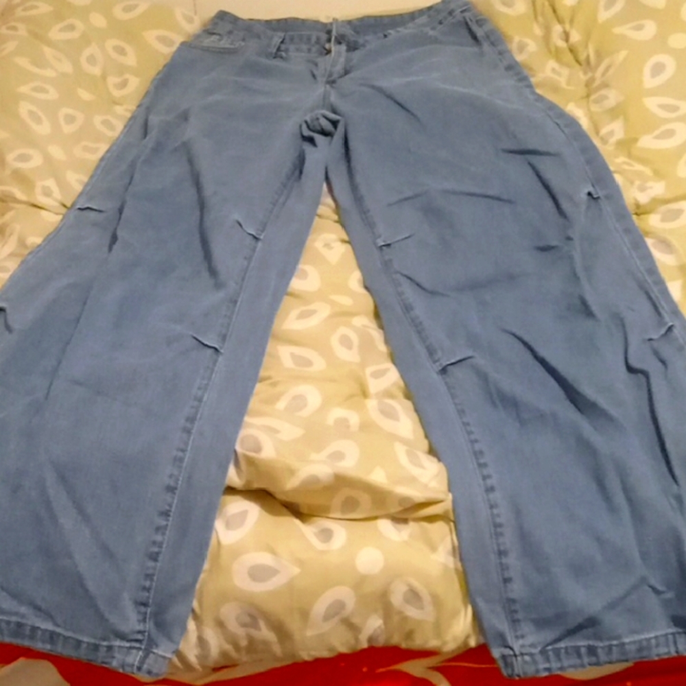 Blue Flare Wide Leg Jeans Relaxed Fit